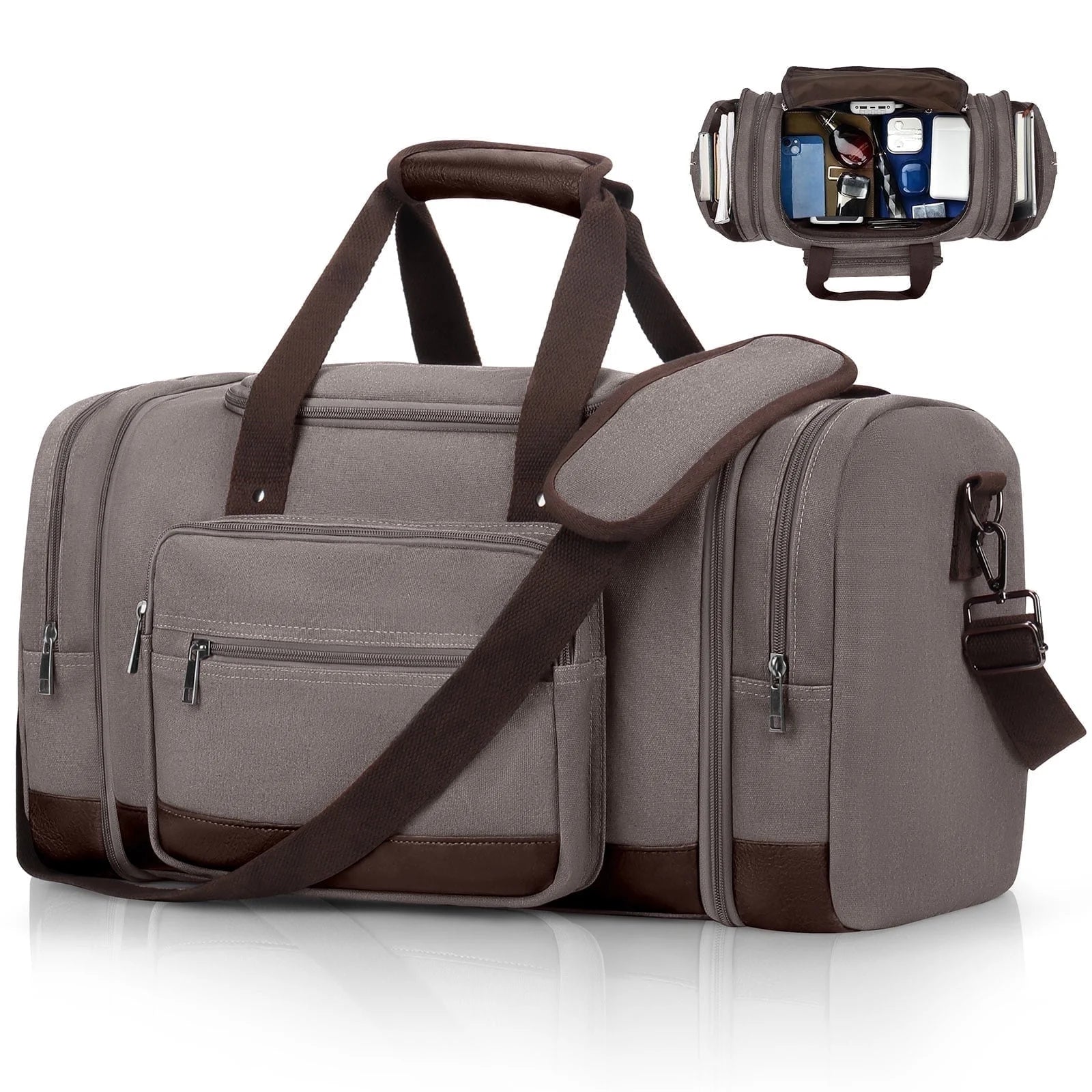 Duffle Bag for Travel Travel Bag 46L Large Expendable Duffle Bags for Men Weekender Bag with Trolly Sleeve for Business Trip Travel Camp Gym, Grey