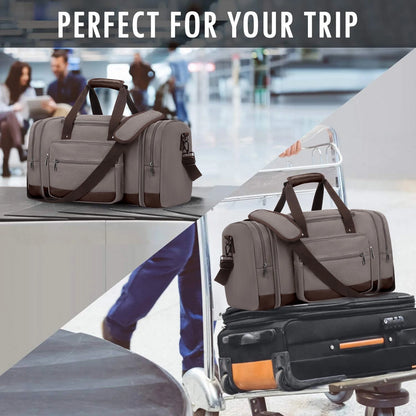 Duffle Bag for Travel Travel Bag 46L Large Expendable Duffle Bags for Men Weekender Bag with Trolly Sleeve for Business Trip Travel Camp Gym, Grey