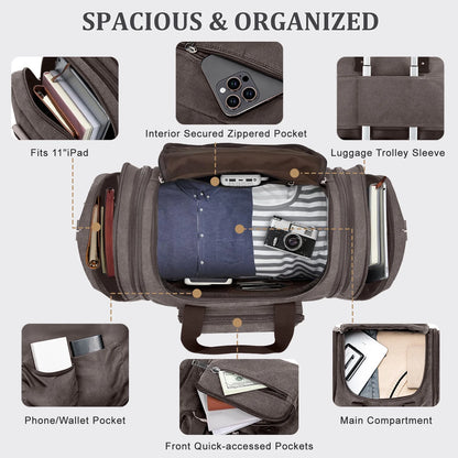 Duffle Bag for Travel Travel Bag 46L Large Expendable Duffle Bags for Men Weekender Bag with Trolly Sleeve for Business Trip Travel Camp Gym, Grey