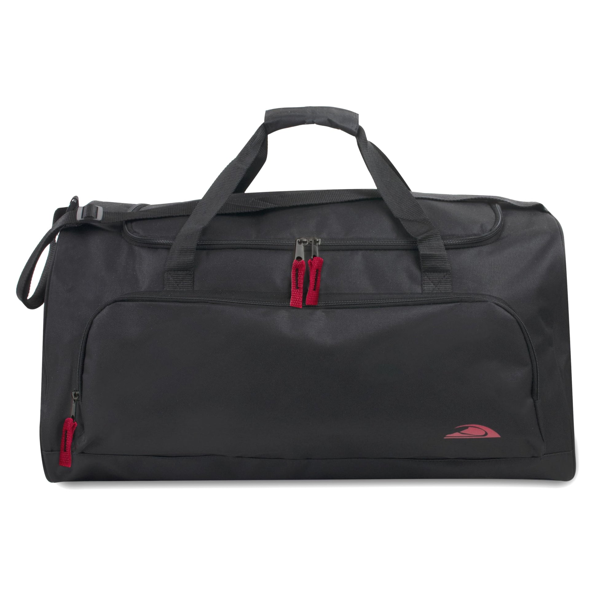 24 Inch 55 Liter Weekender Overnight Duffel Shoulder Bag for Men, Women, Teens, Gym, Travel, Sports and Recreation in Black with Red Accents